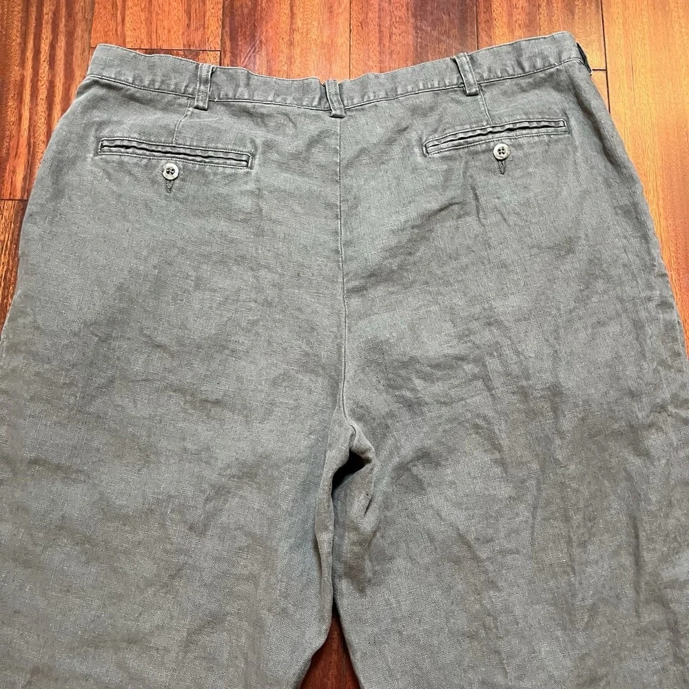 Eddie Bauer Pants Men 38x30 Gray 100% Linen Pleated Chino Coastal Old Money
